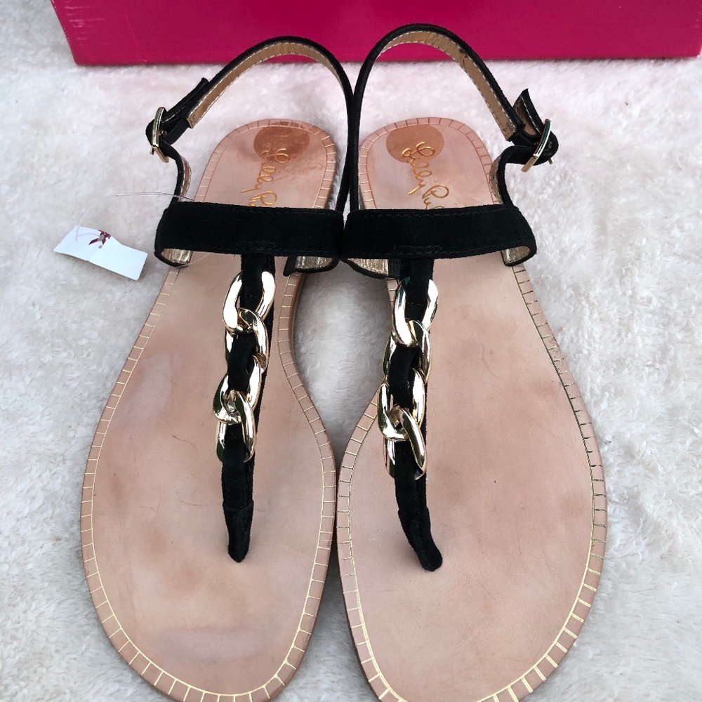 Lilly Pulitzer Womans Black Largo T- strap Sandal 6M
